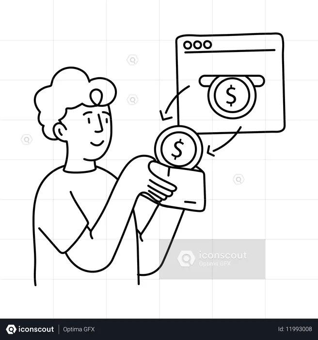 Niño recibiendo dinero de un sitio web  Ilustración