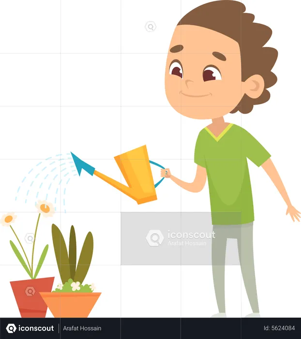 Niño regando plantas  Ilustración