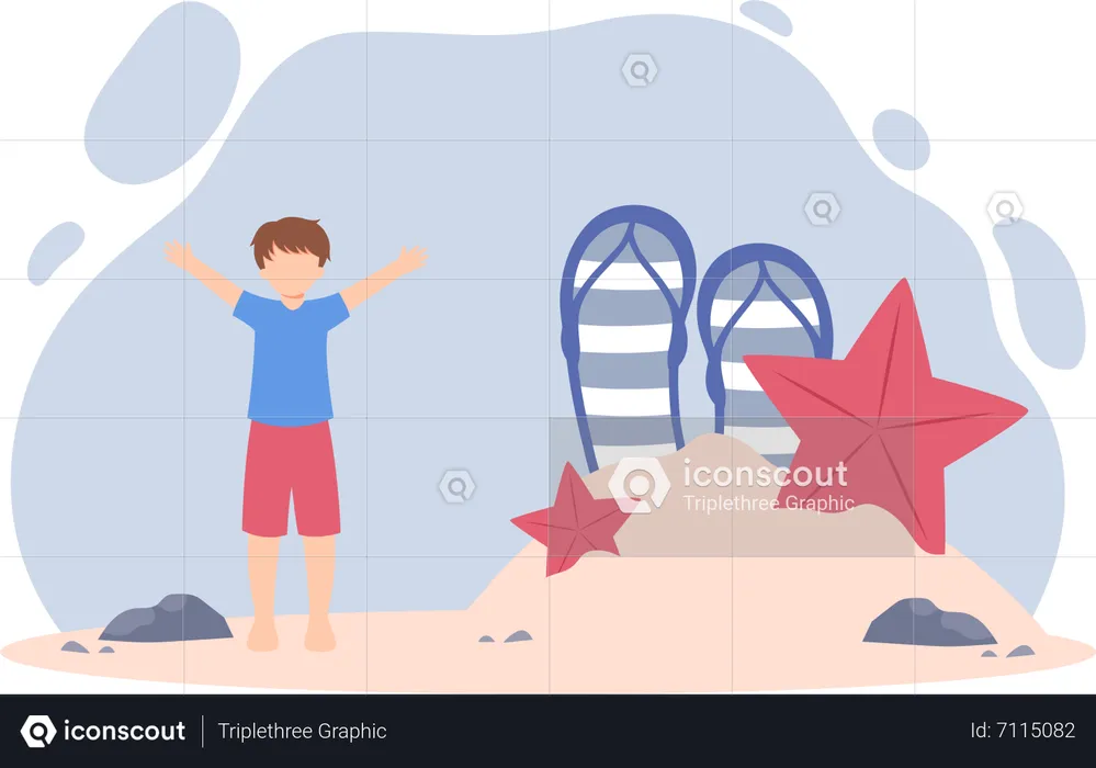 Niño relajándose en la playa  Ilustración