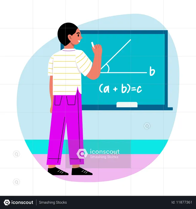 Niño resolviendo problemas de matemáticas en el aula  Ilustración