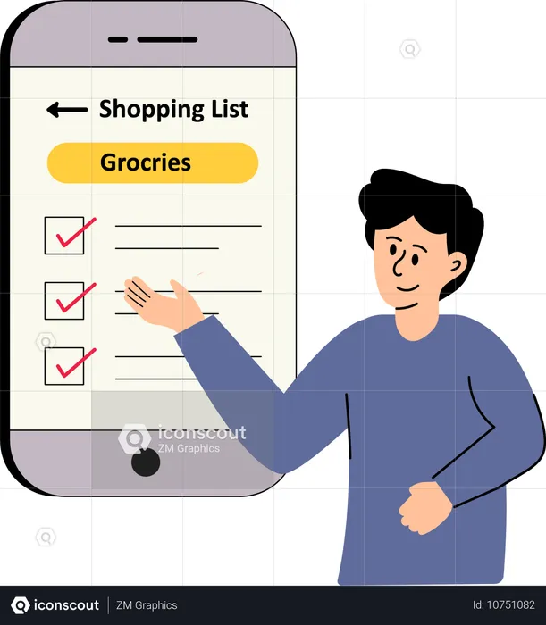 Niño revisando la lista de compras  Ilustración