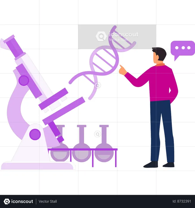 Niño señalando la estructura del ADN.  Ilustración