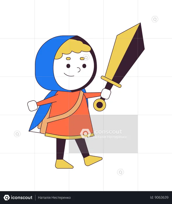 Niño sonriente con espada  Ilustración