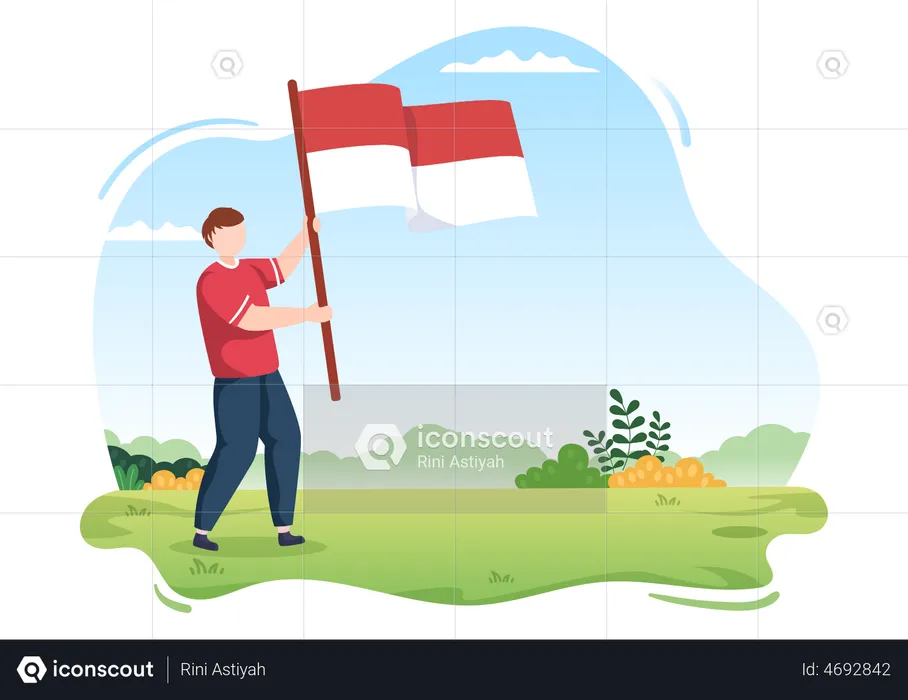 Niño sosteniendo la bandera de indonesia  Ilustración