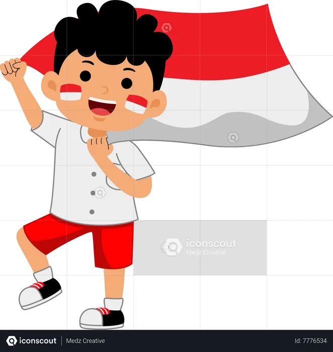 Niño sosteniendo el día de la independencia de Indonesia  Ilustración