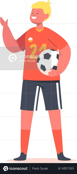 Niño pequeño sosteniendo una pelota de fútbol  Ilustración