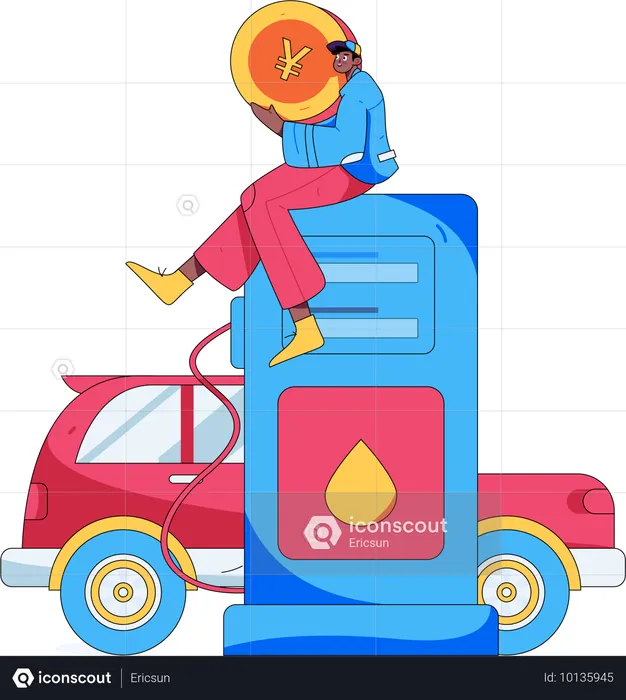 Niño tomando servicio de combustible  Ilustración