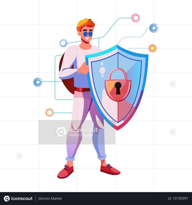 Niño trabajando en ciberseguridad  Ilustración