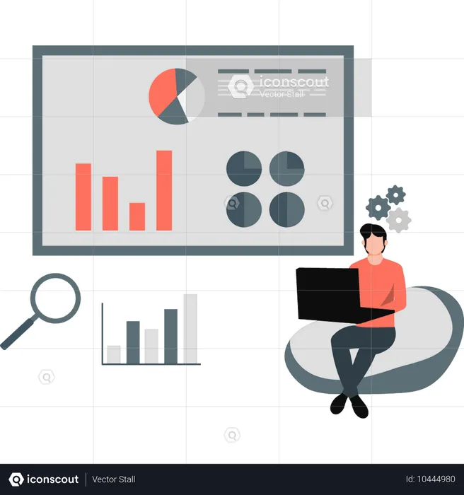 Niño trabajando en un gráfico de negocios  Ilustración