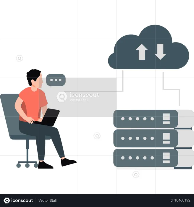 Niño transfiere datos en la nube  Ilustración