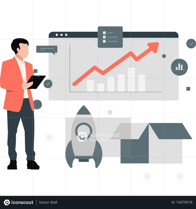 Niño revisando gráfico de promoción empresarial  Ilustración