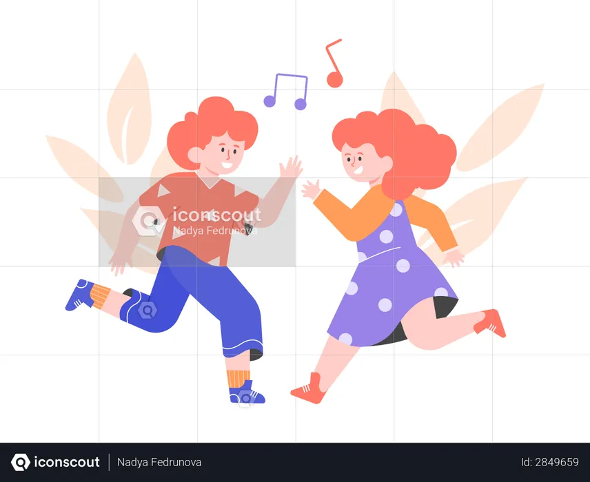 Niño y niña bailando juntos  Ilustración