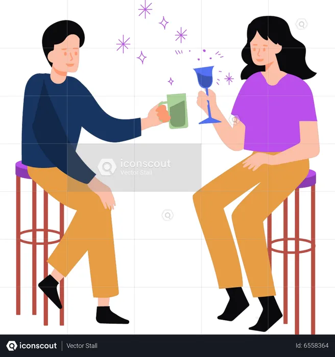 Niño y niña bebiendo jugo  Ilustración