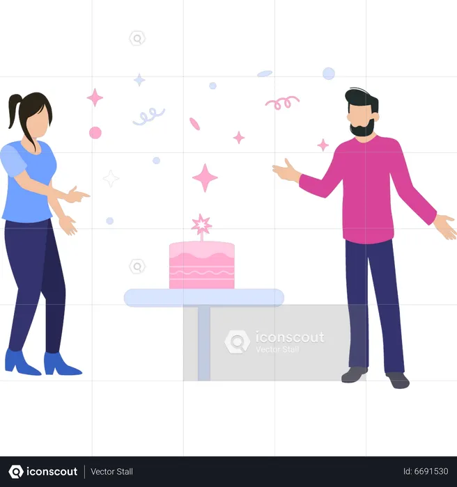 Niño y niña celebrando cumpleaños  Ilustración