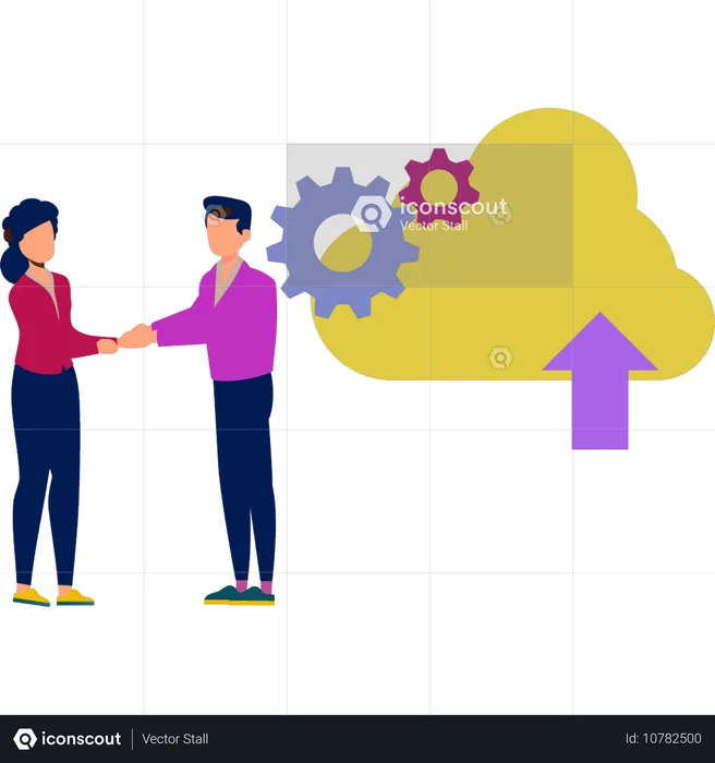 Niño y niña configurando datos en la nube  Ilustración