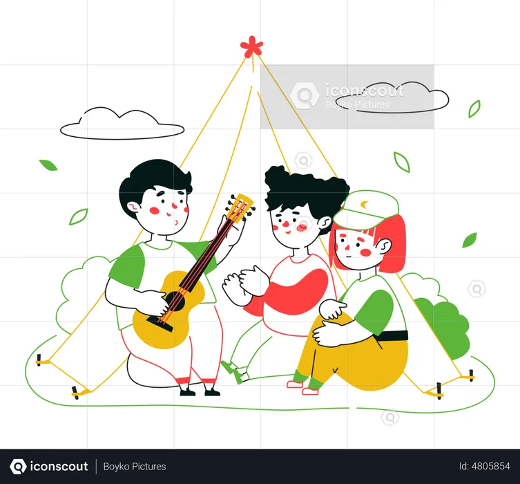 Niños acampando  Ilustración