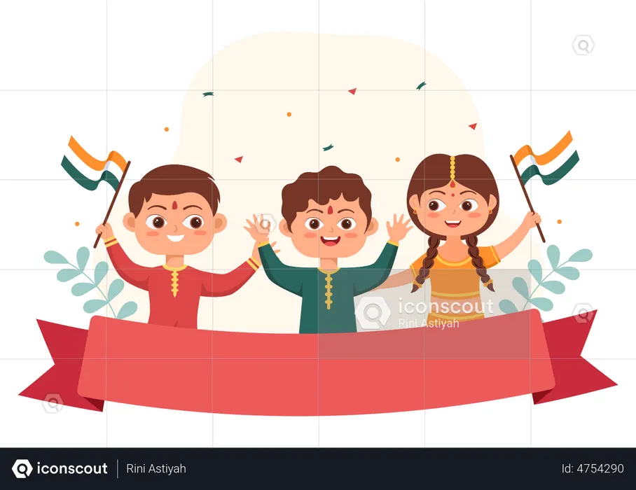 Niños celebrando el Día de la Independencia de la India  Ilustración