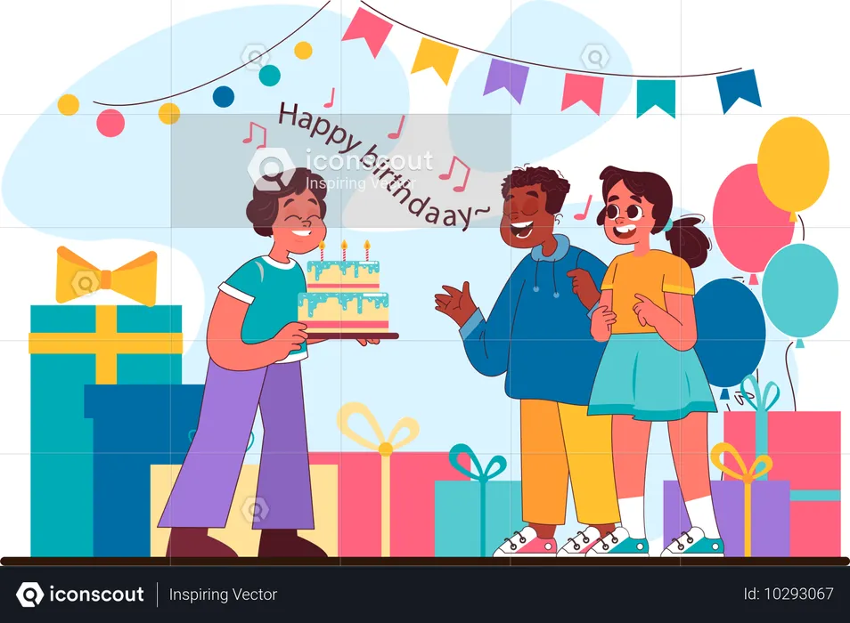 Niños celebrando fiesta de cumpleaños  Ilustración