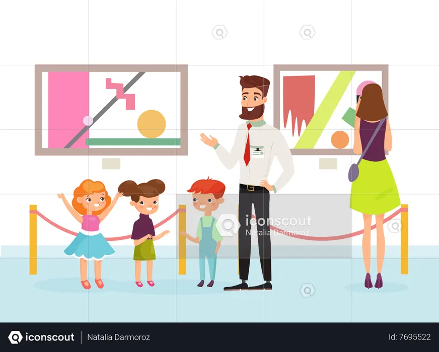 Niños en museo  Ilustración