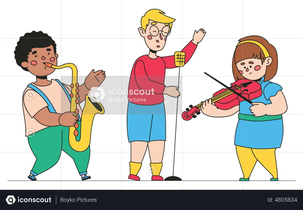 Niños interpretando música  Ilustración