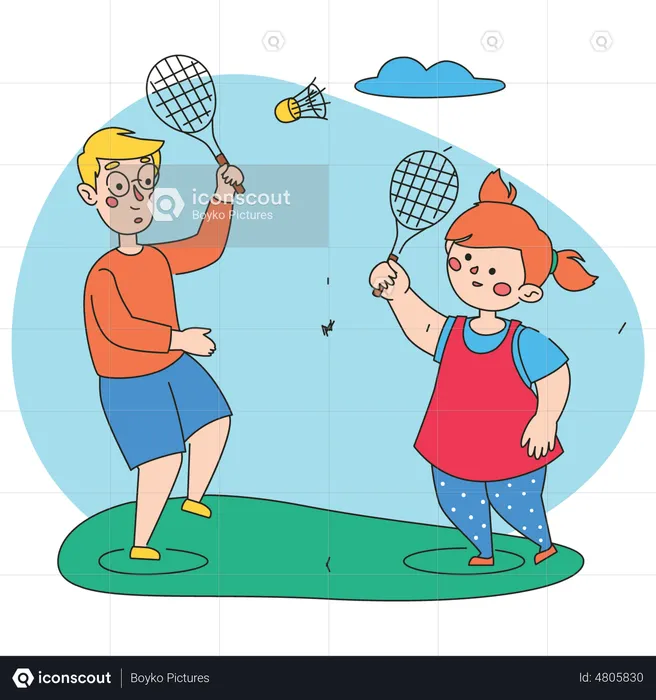 Niños jugando bádminton  Ilustración