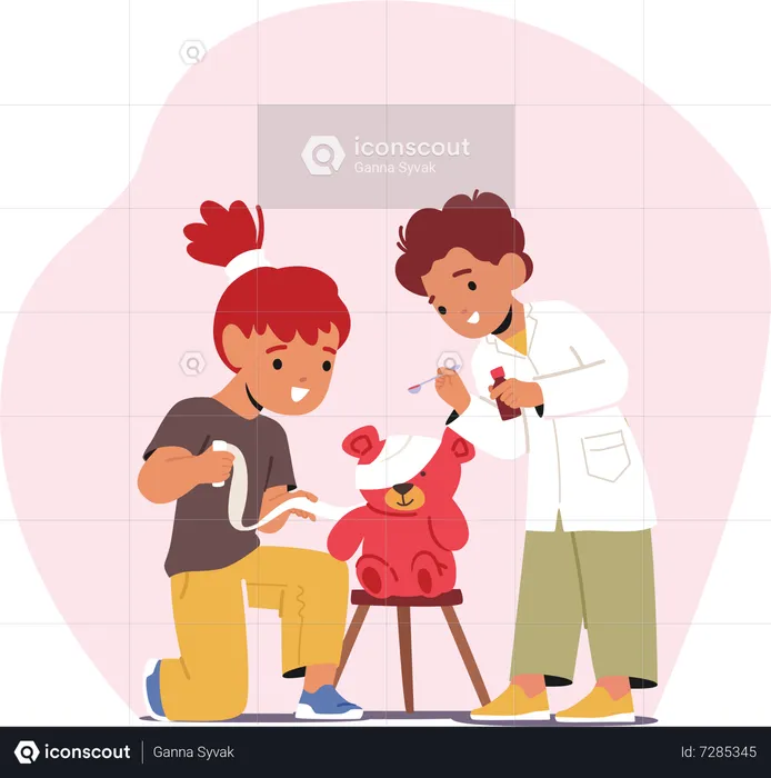 Niños jugando a los doctores  Ilustración
