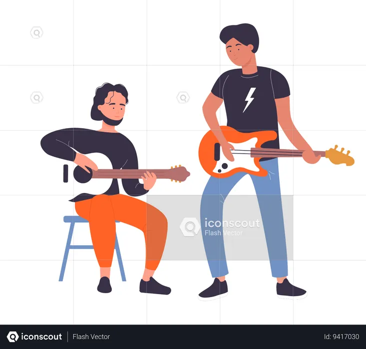 Niños tocando la guitarra  Ilustración