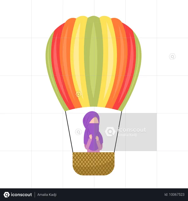 Niqab Girl Riding Hot Air Balloon  Illustration