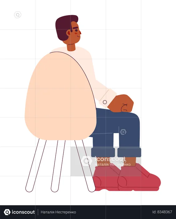 Jeune homme adulte noir assis sur une chaise, vue arrière  Illustration