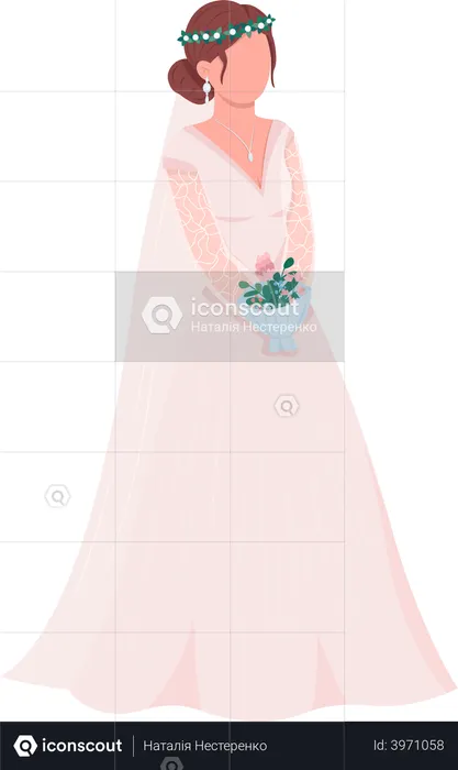 Noiva elegante com buquê  Ilustração