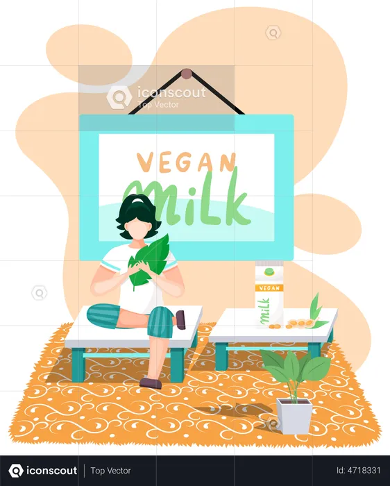 Non dairy nut vegan milk in box  Illustration