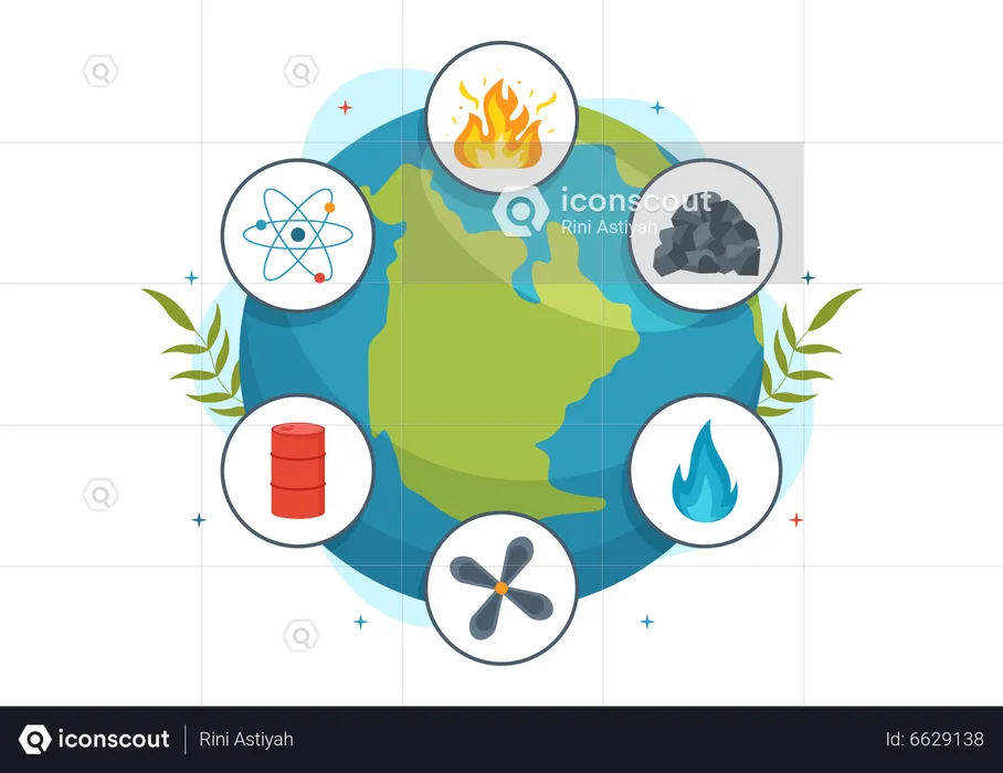 Non renewable sources of energy on earth  Illustration