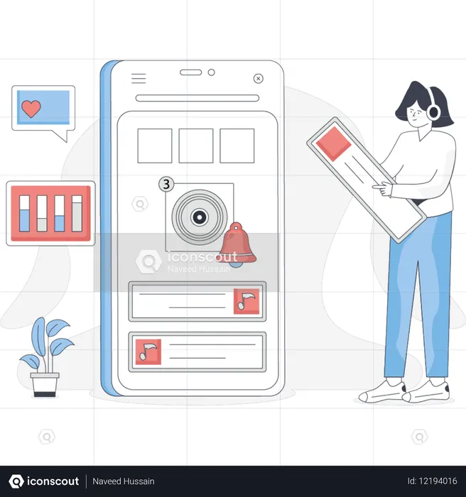 Notificação de música de menina olhando  Ilustração