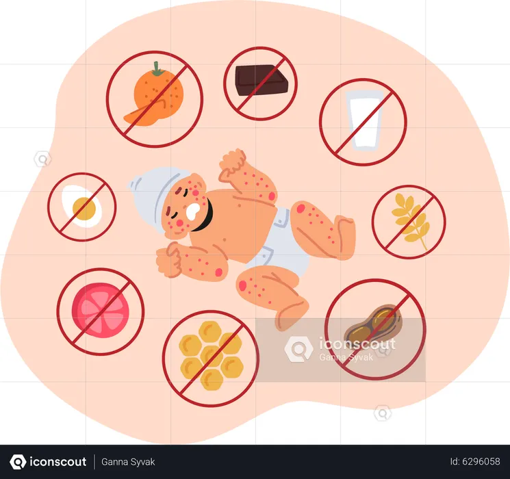 Nouveau-né souffrant d'allergie alimentaire aux agrumes  Illustration