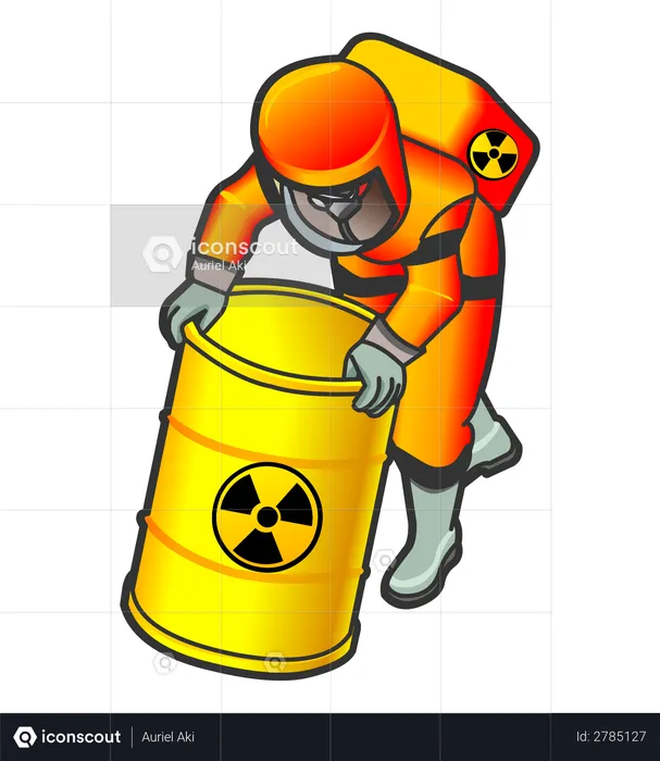 Nuclear Worker pushing radioactive barrel  Illustration