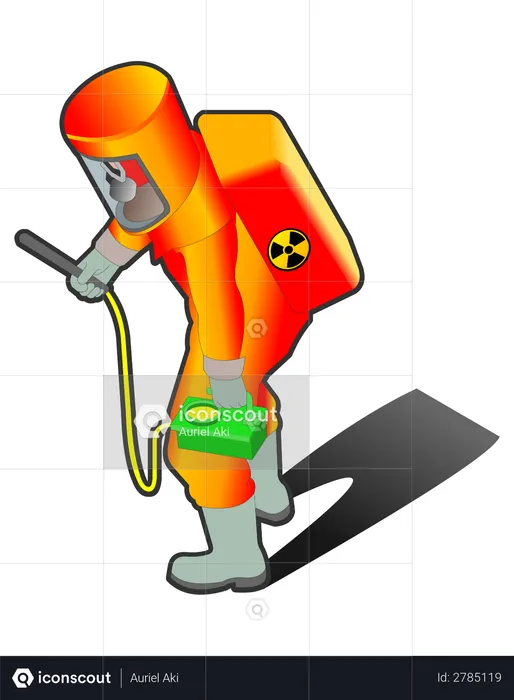 Nuclear Worker with nuclear equipment checking or analyzing  Illustration