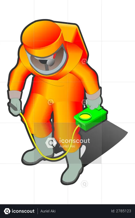 Nuclear Worker with nuclear equipment checking or analyzing  Illustration