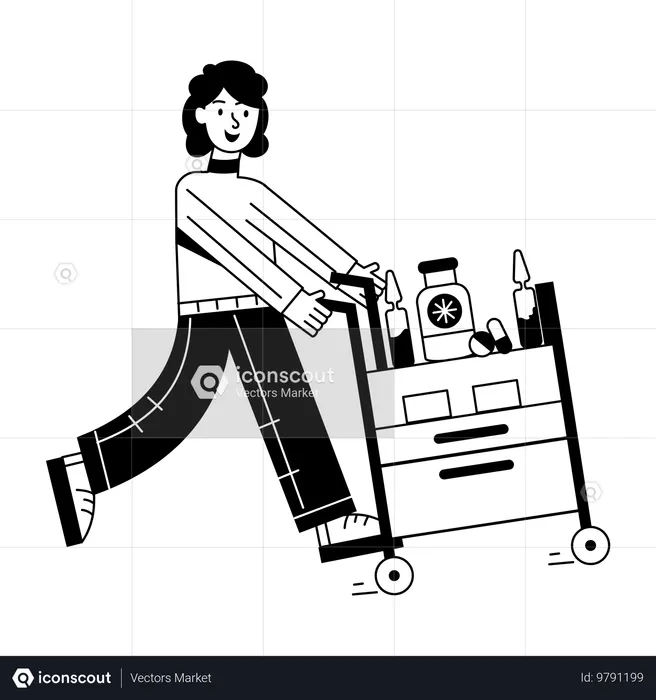 Nurse carrying hospital Trolley  Illustration