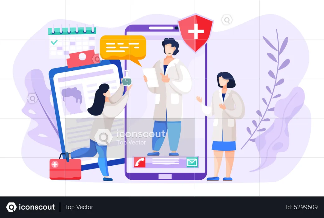 Nurse communicate with the doctor remotely medical application  Illustration
