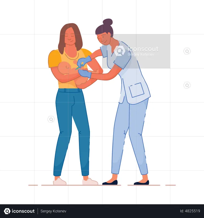 Nurse giving injection of little baby  Illustration