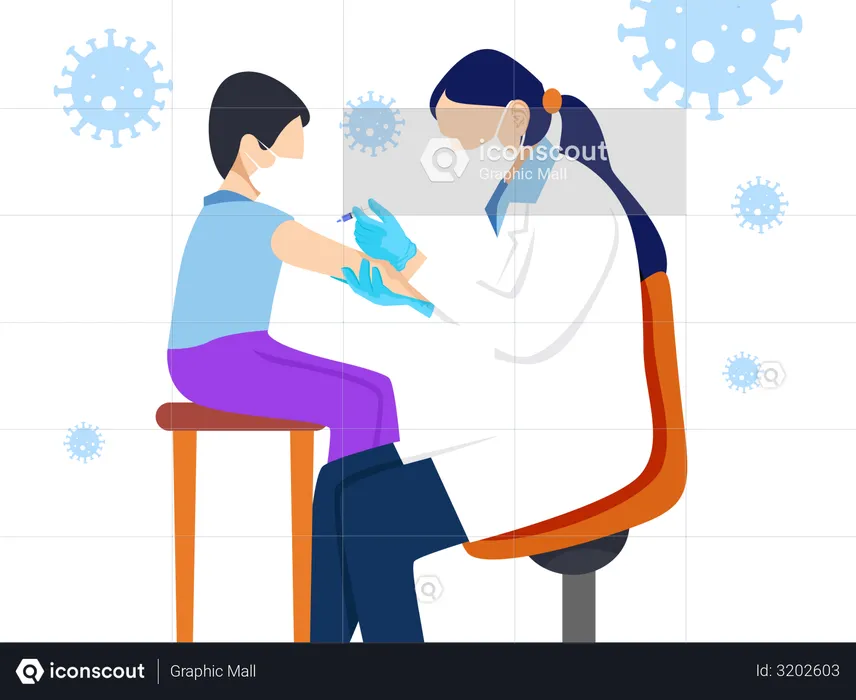 Nurse giving vaccine to boy  Illustration