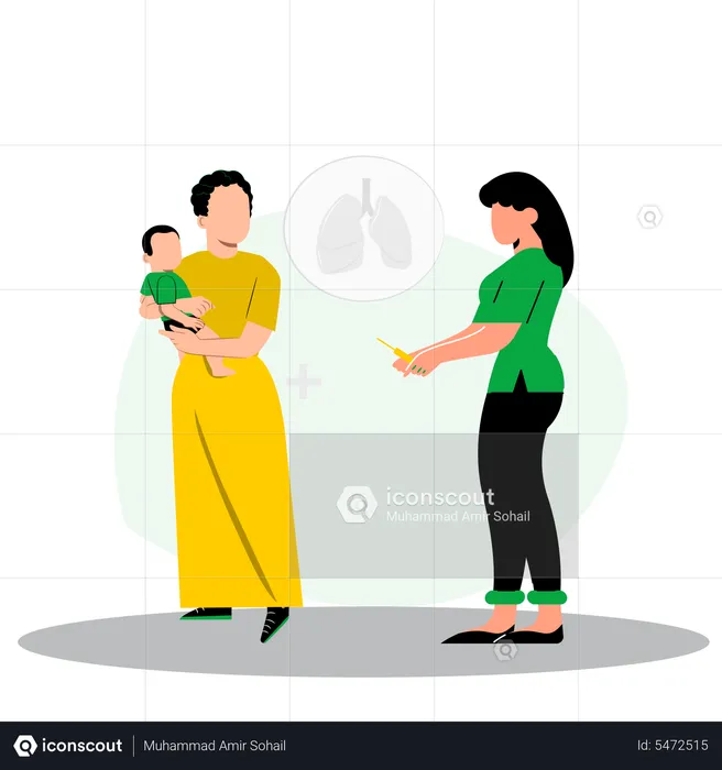 Nurse giving vaccine to little baby  Illustration