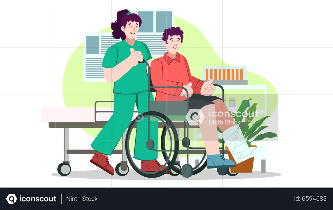 Nurse helping disabled man  Illustration