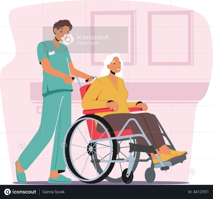 Nurse Helping Disabled Woman  Illustration