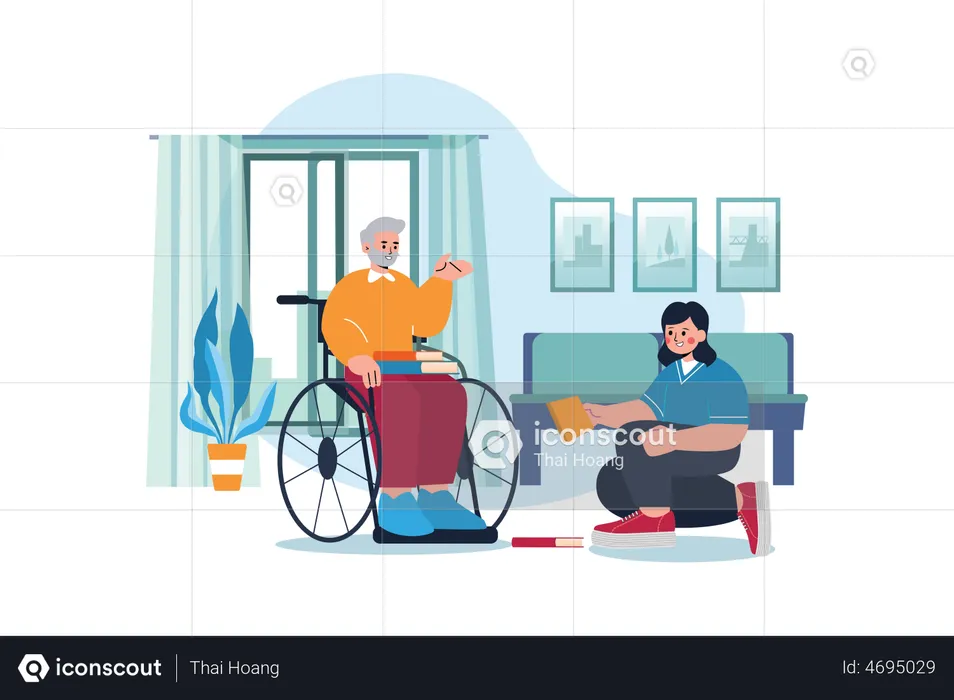 Nurse Helping handicapped man  Illustration