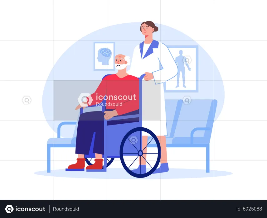 Nurse helping handicapped man  Illustration