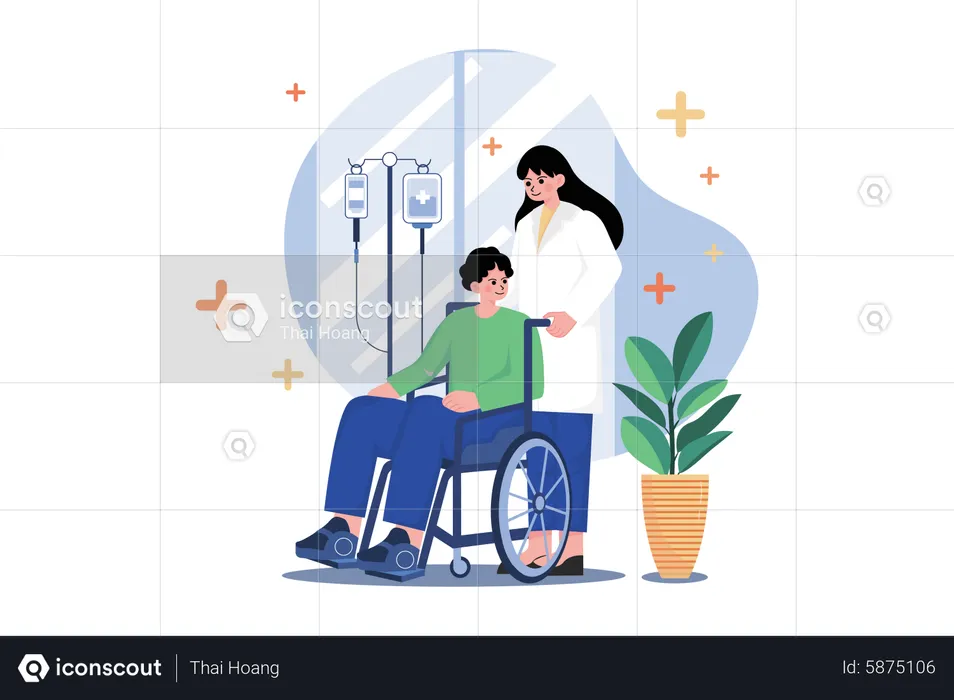 Nurse Helping handicapped man  Illustration