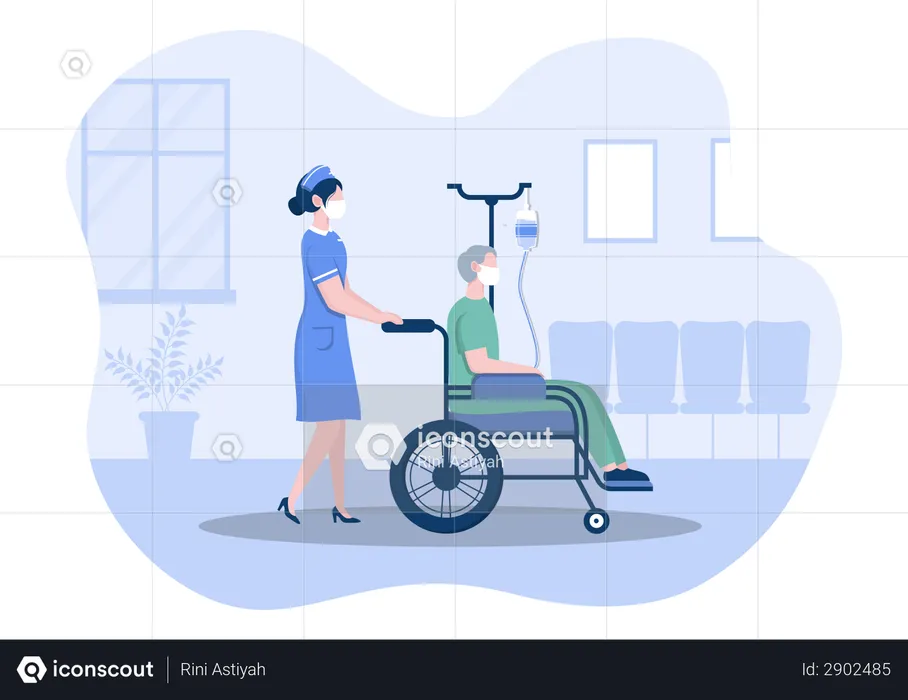 Nurse helping handicapped Patient  Illustration