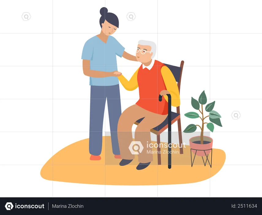 Nurse helping old man  Illustration