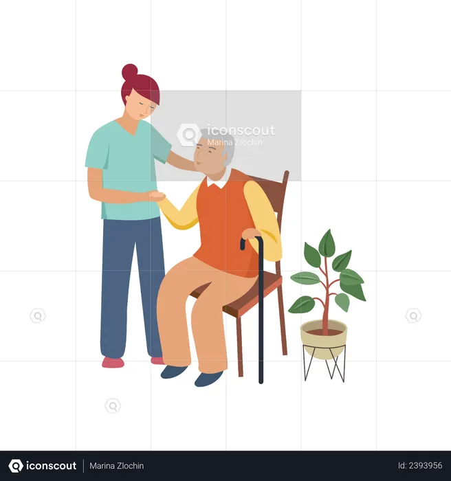 Nurse helping old man  Illustration